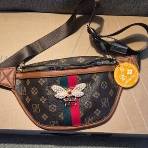 Charisma Black and Brown Belt Bag with Red Accent